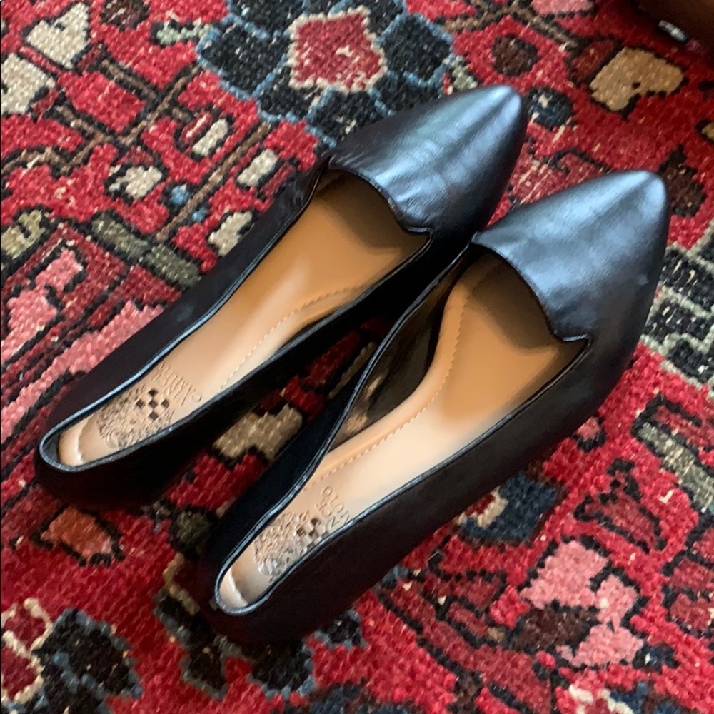 Vince Camuto black leather almond toe loafer